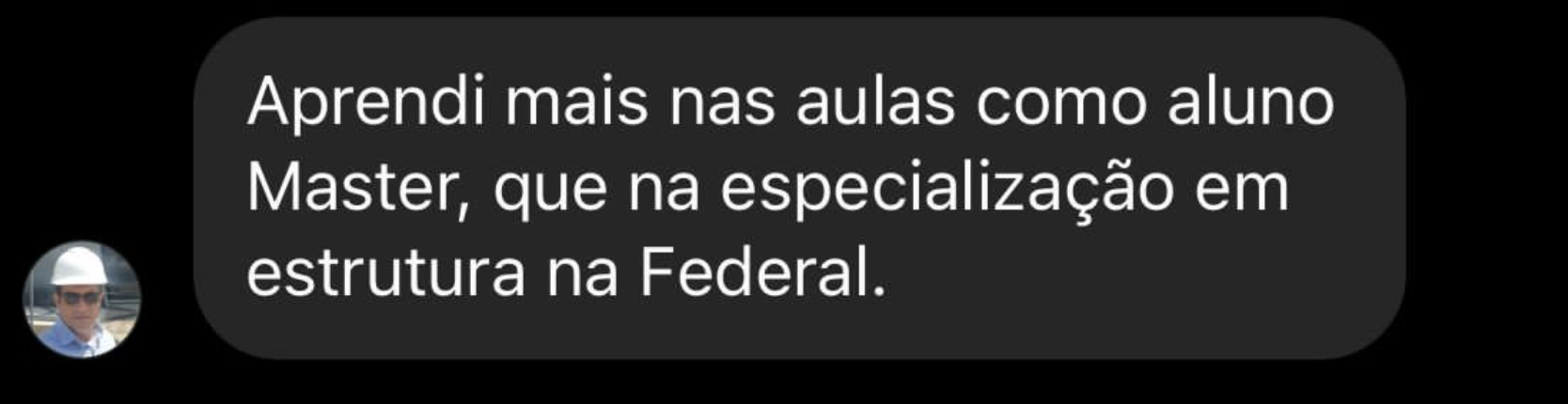 Depoimento sobre aprender mais nas aulas do Master